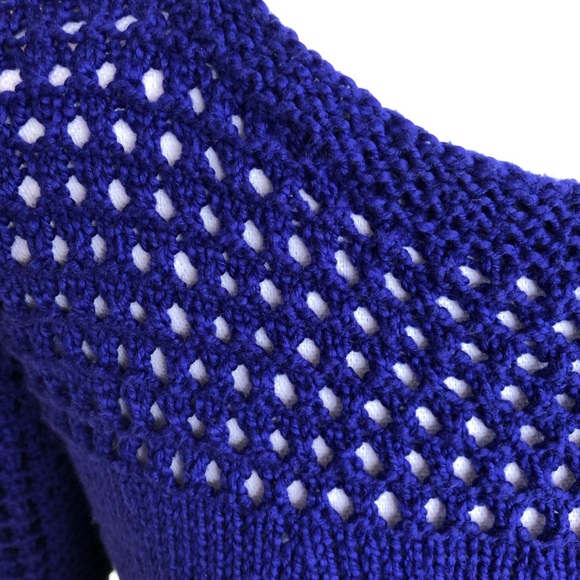 Hand knitted royal blue merino wool sweater tunic - Picture 3 of 8